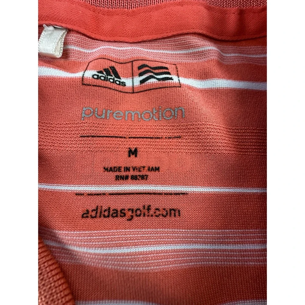 Adidas Polo Mens Medium Orange Striped Short‎ Sleeve Shirt Golf Puremotion